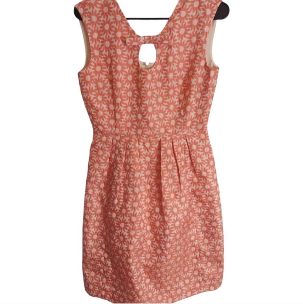 Belle Badgley Mischka Coral  Size 4 dress keyhole neckline Daisy Jacquar…